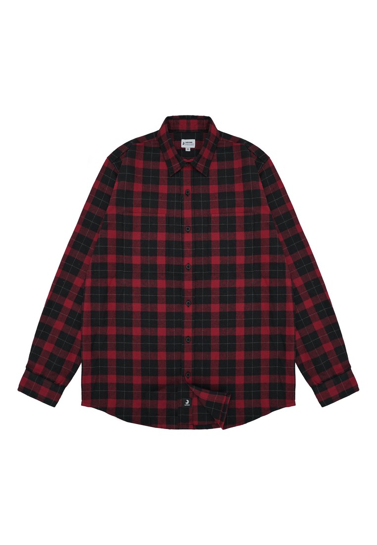 3Second Men's Flannel Plaid Shirt Long Sleeve Regular Fit Preto OL-C030225