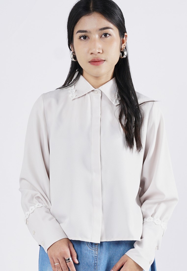 3Second Kemeja Wanita Lengan Panjang Puffed Sleeve Boxy Fit Polyester Farah HP-030325