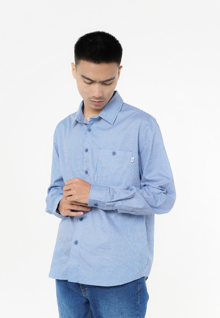 3Second Men's Stripe Shirt Long Sleeve Regular Fit Cotton Doods 020326