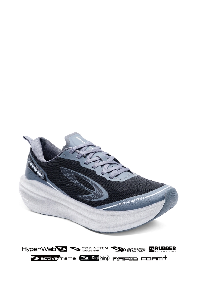 910 Nineten Aurorun Stride Sepatu Lari - Hitam/Abu Tua