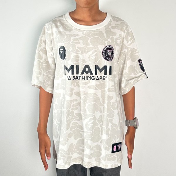 A Bathing Ape Kaos BAPE X INTER MIAMI CF CAMO WHITE LIGHT GREY TSHIRT 100% ORIGINAL