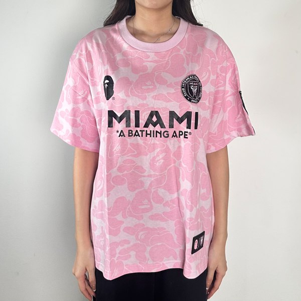 A Bathing Ape Kaos BAPE X INTER MIAMI CF CAMO WHITE PINK TSHIRT 100% ORIGINAL