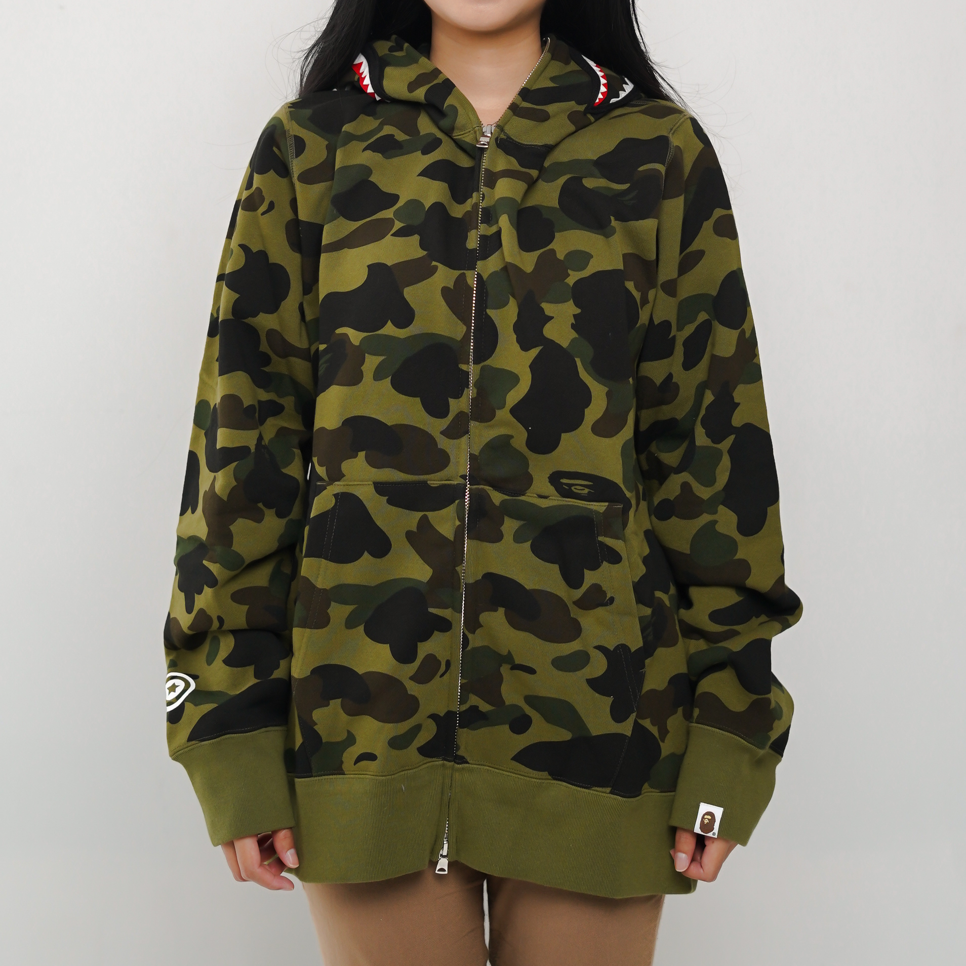 A Bathing Ape Hoodie BAPE SHARK WGM CAMO GREEN FULL ZIP JACKET 100% ORIGINAL