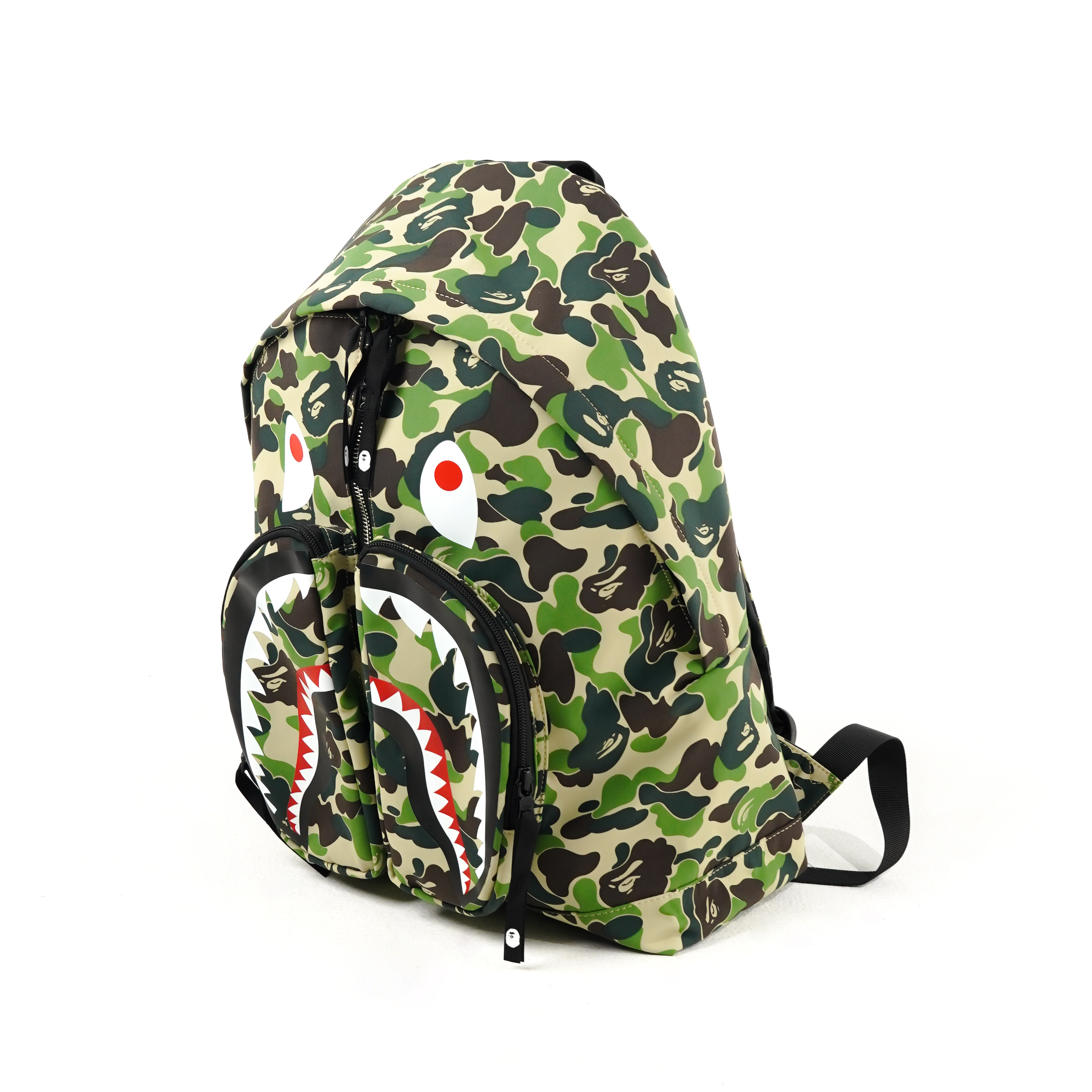 A Bathing Ape Tas BAPE SHARK ABC CAMO GREEN MULTI ZIP BACKPACK 100% ORIGINAL