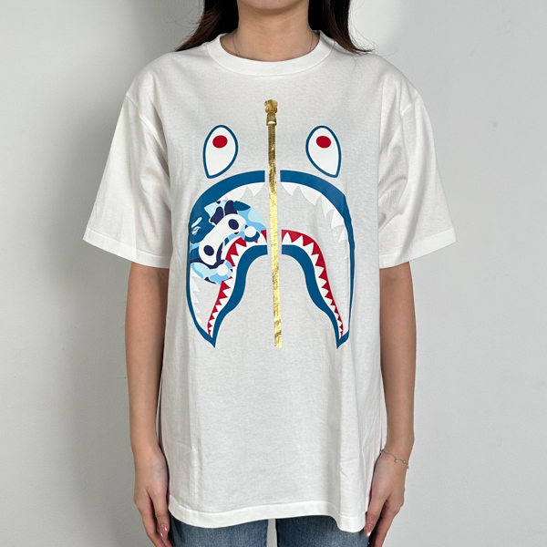 A Bathing Ape Kaos BAPE SHARK BITE MILO CAMO BLUE WHITE TSHIRT 100% ORIGINAL