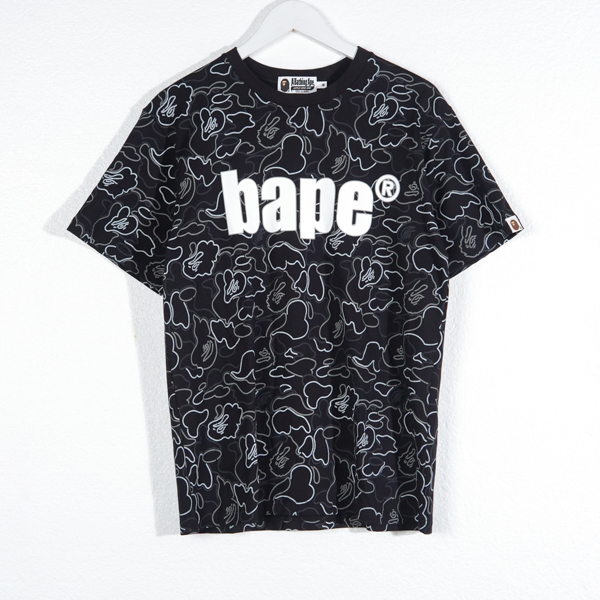 A Bathing Ape Kaos BAPE TEXT WHITE CAMO GREY BLACK TSHIRT 100% ORIGINAL