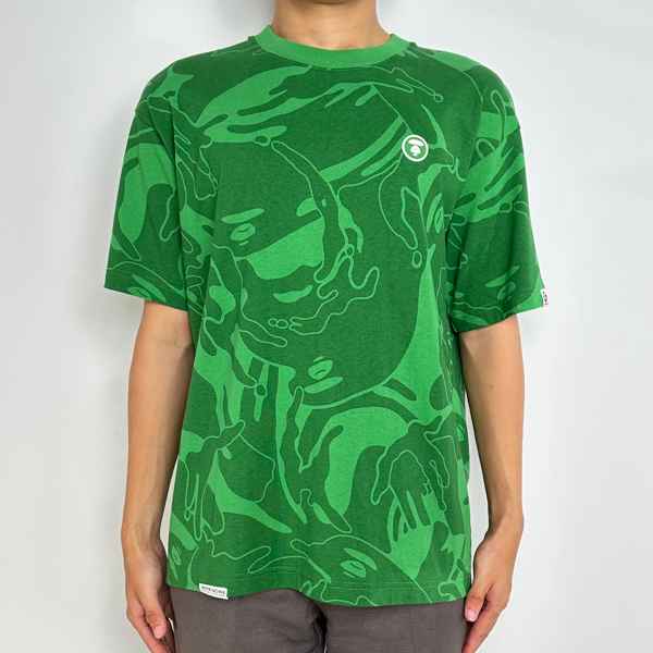 AAPE BY BATHING APE Kaos AAPE NOW EMBROIDERY WHITE CAMO GREEN TSHIRT 100% ORIGINAL