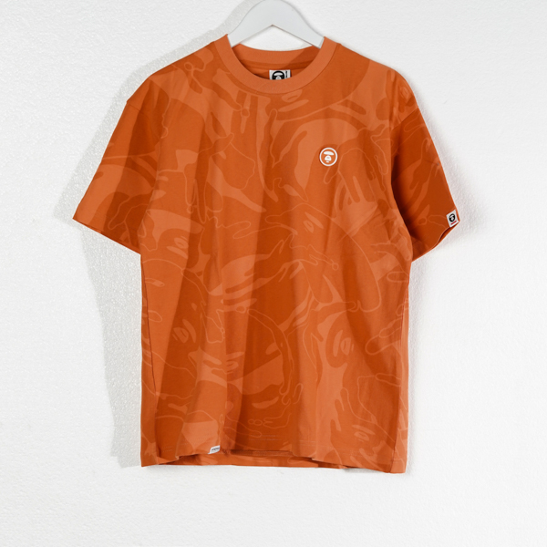 AAPE BY BATHING APE Kaos AAPE NOW EMBROIDERY WHITE CAMO ORANGE TSHIRT 100% ORIGINAL