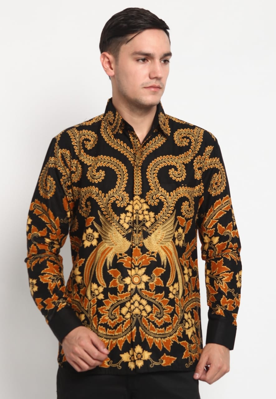 ABIROY Kemeja Batik Pria Premium Slimfit Elegant Modern Lengan Panjang Yudistira Oranye