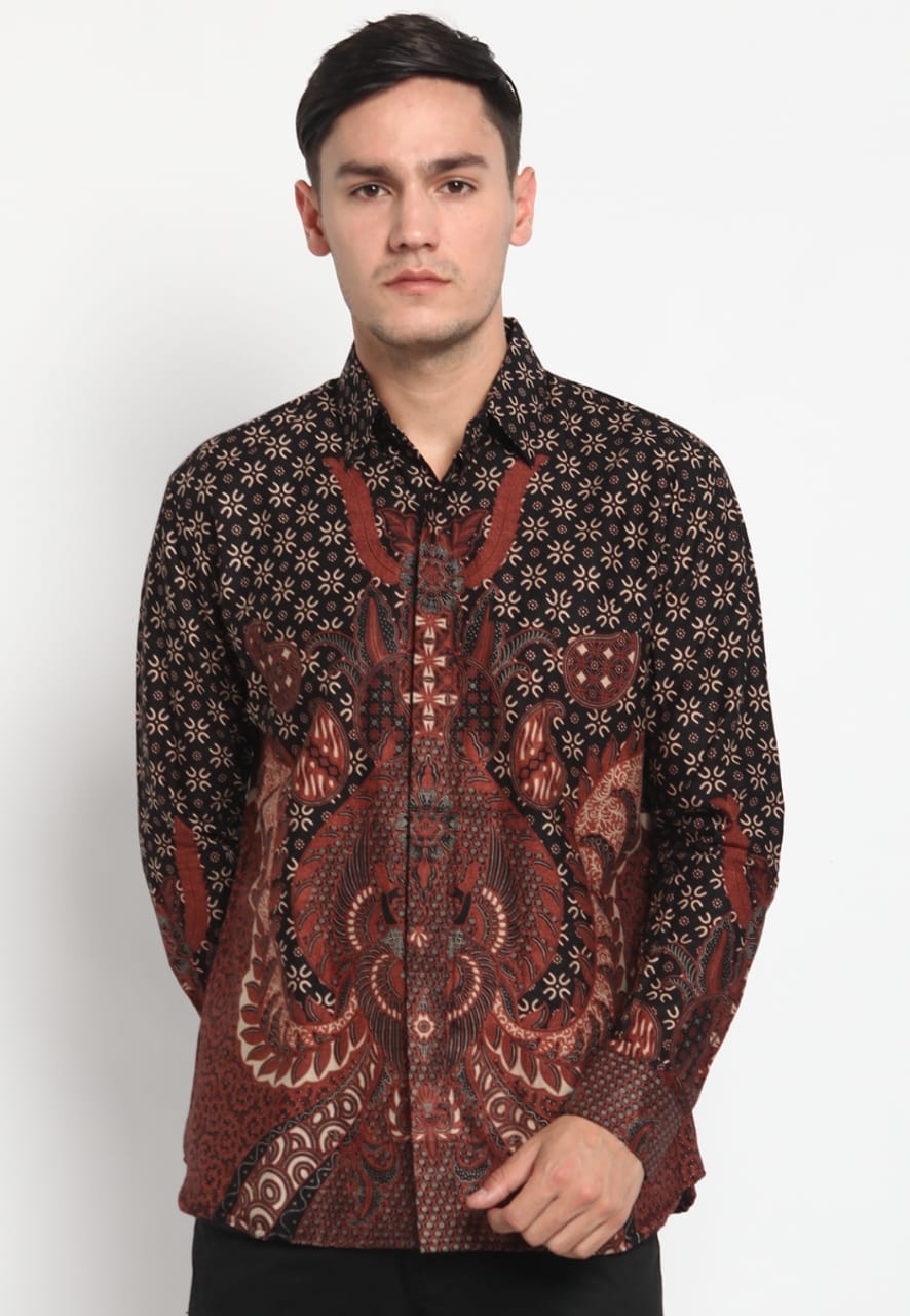 ABIROY Kemeja Batik Pria Premium Slimfit Elegant Modern Lengan Panjang Temboro Item