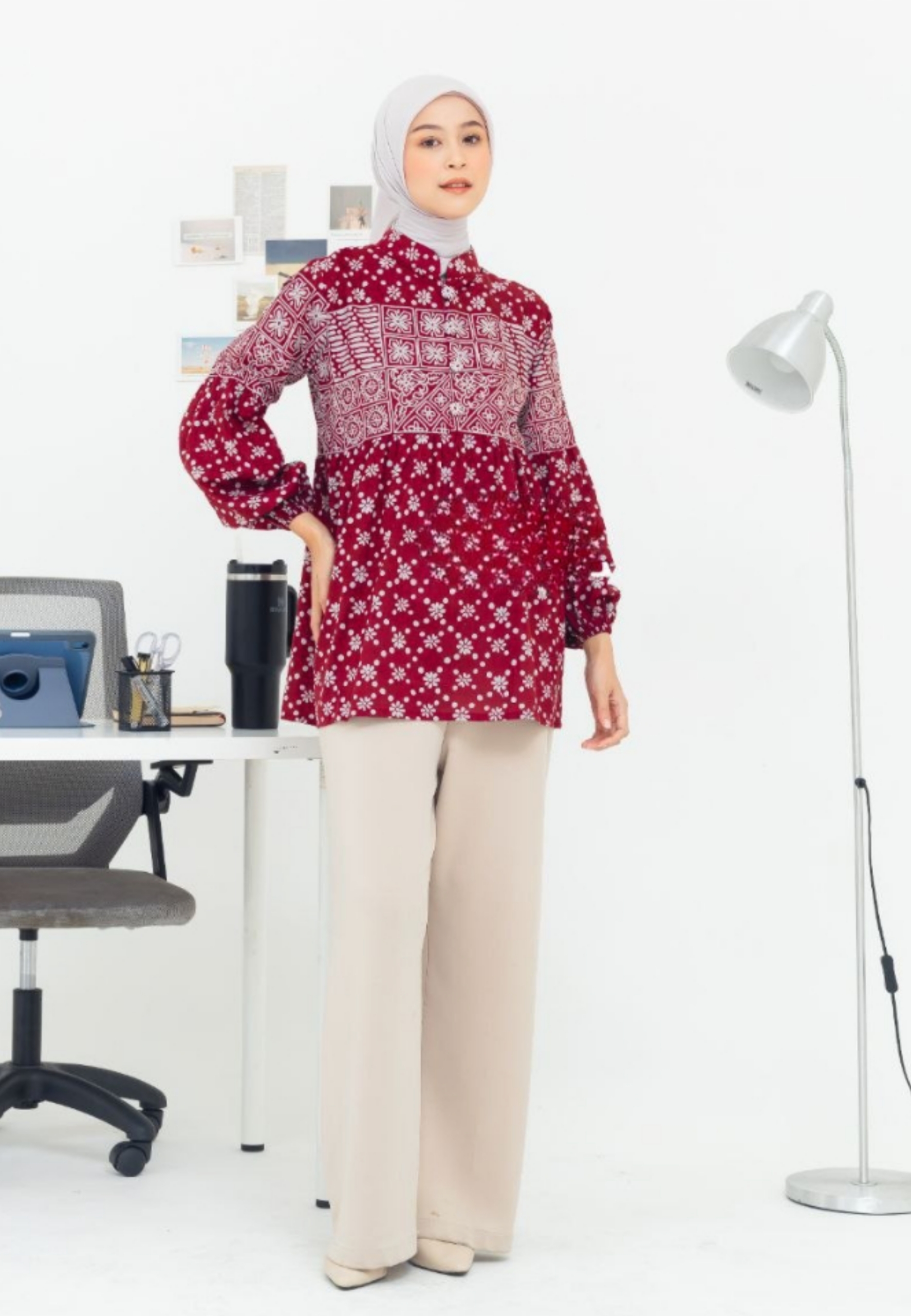 ABIROY Blouse Batik Trikot Maron Premium Slimfit Elegant BK
