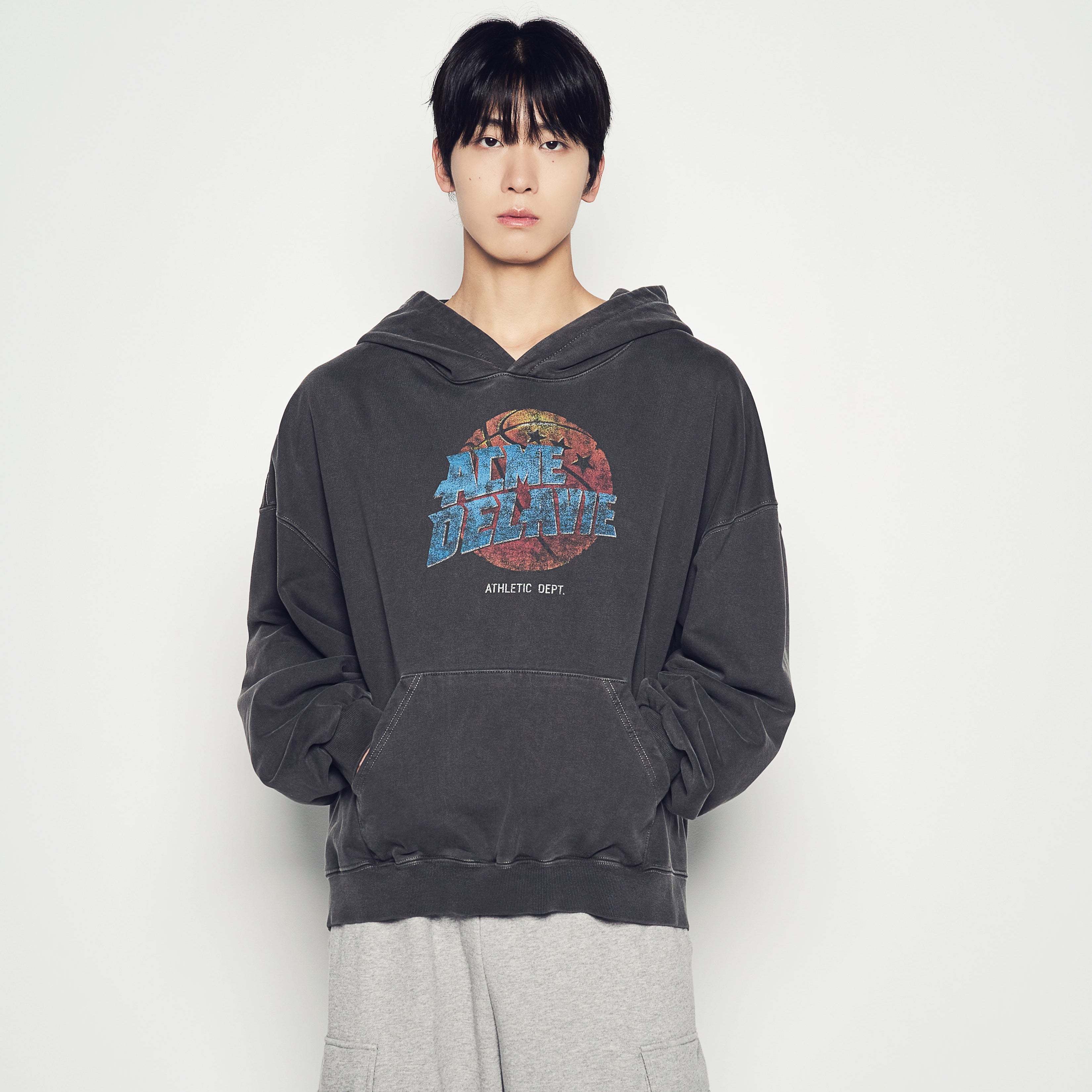 Acme De La Vie BASKET BALL PIGMENT WIDE HOODIE CHARCOAL