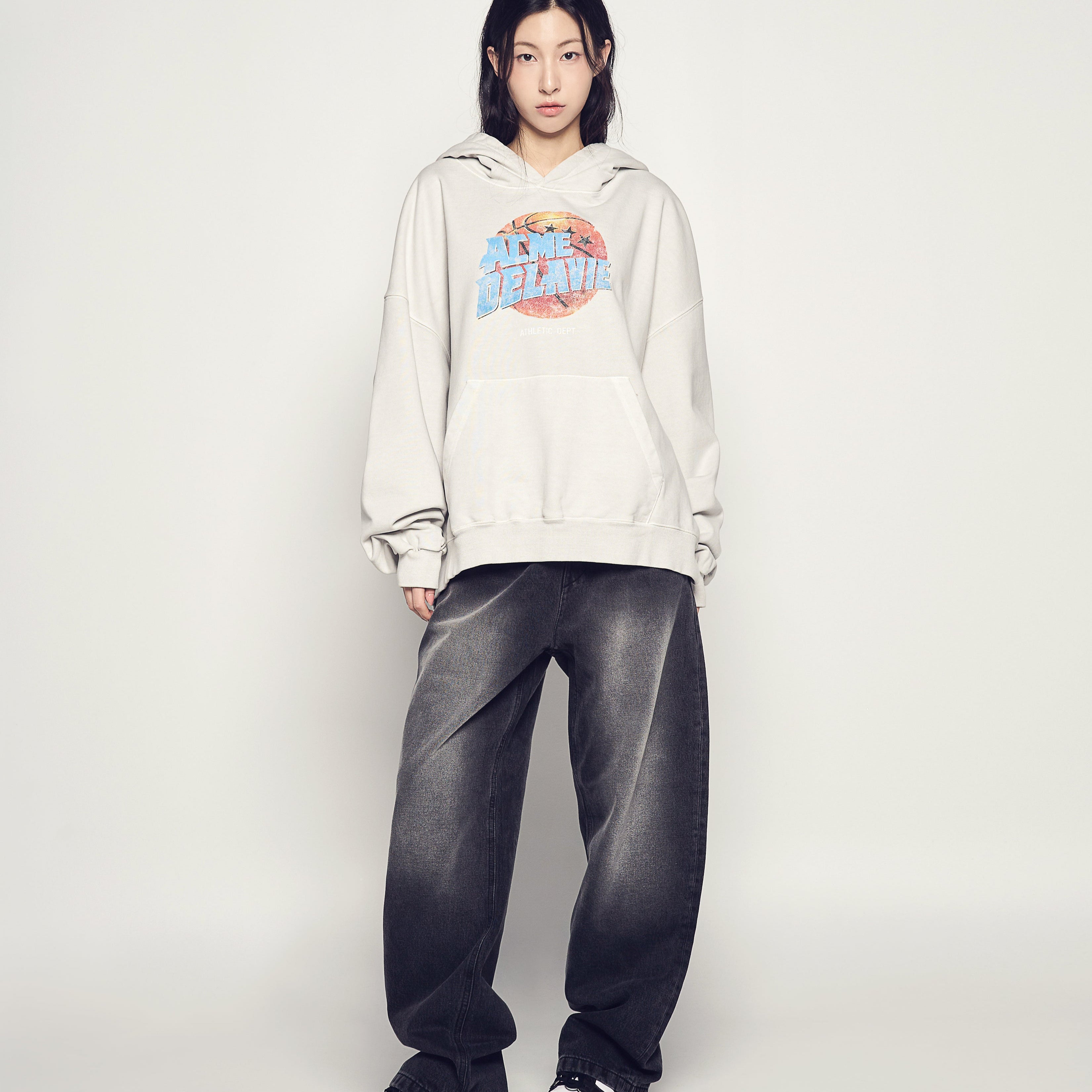 Acme De La Vie BASKET BALL PIGMENT WIDE HOODIE LIGHT GRAY