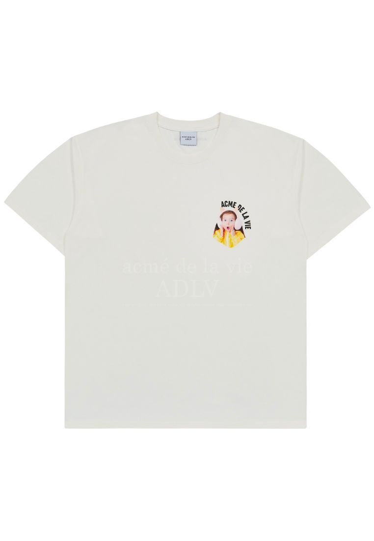 Acme De La Vie Mini Baby Face Cat Earplug Short Sleeve T-Shirt Cream