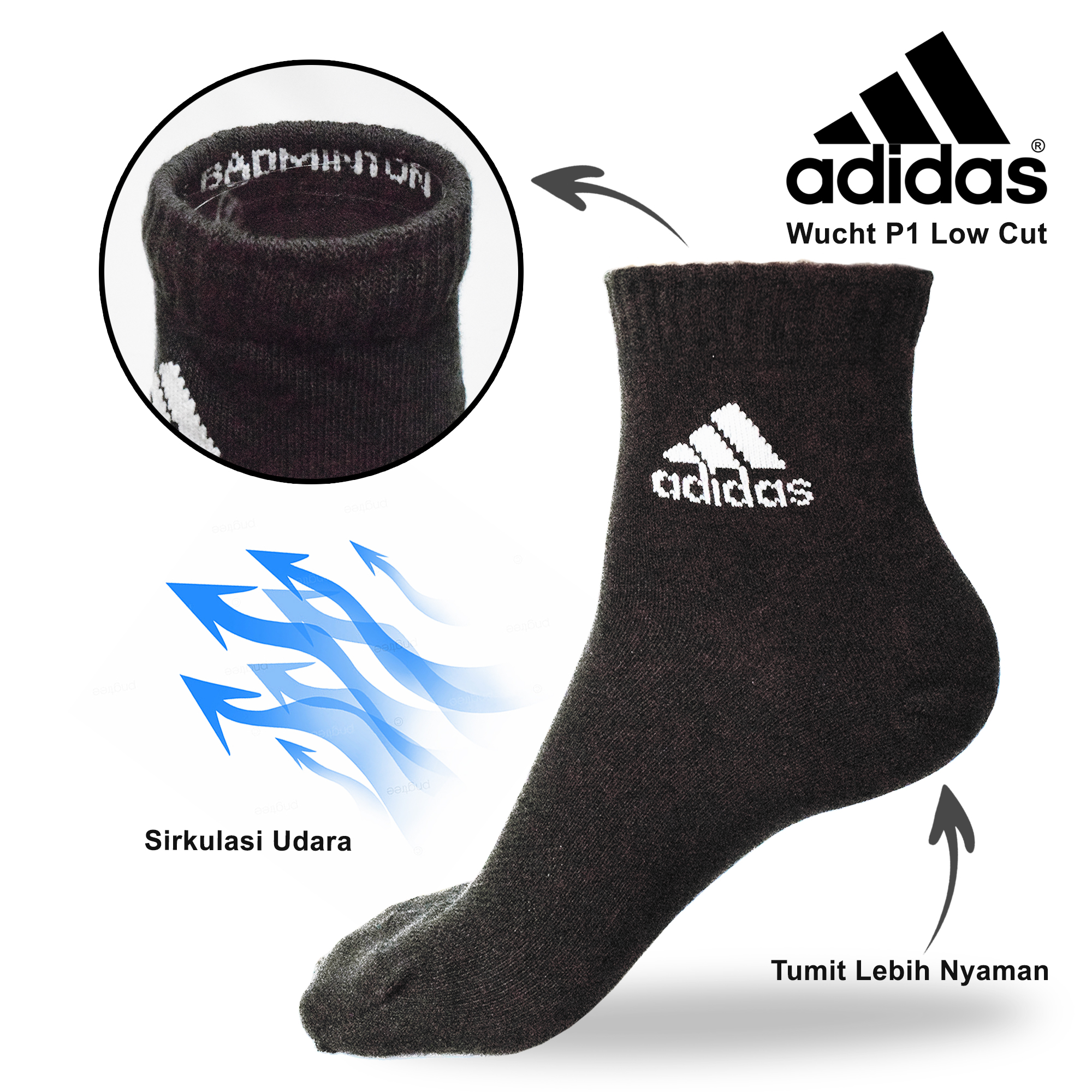 Adidas Badminton Kaos Kaki Adidas Wucht P1 Low Cut Black / White