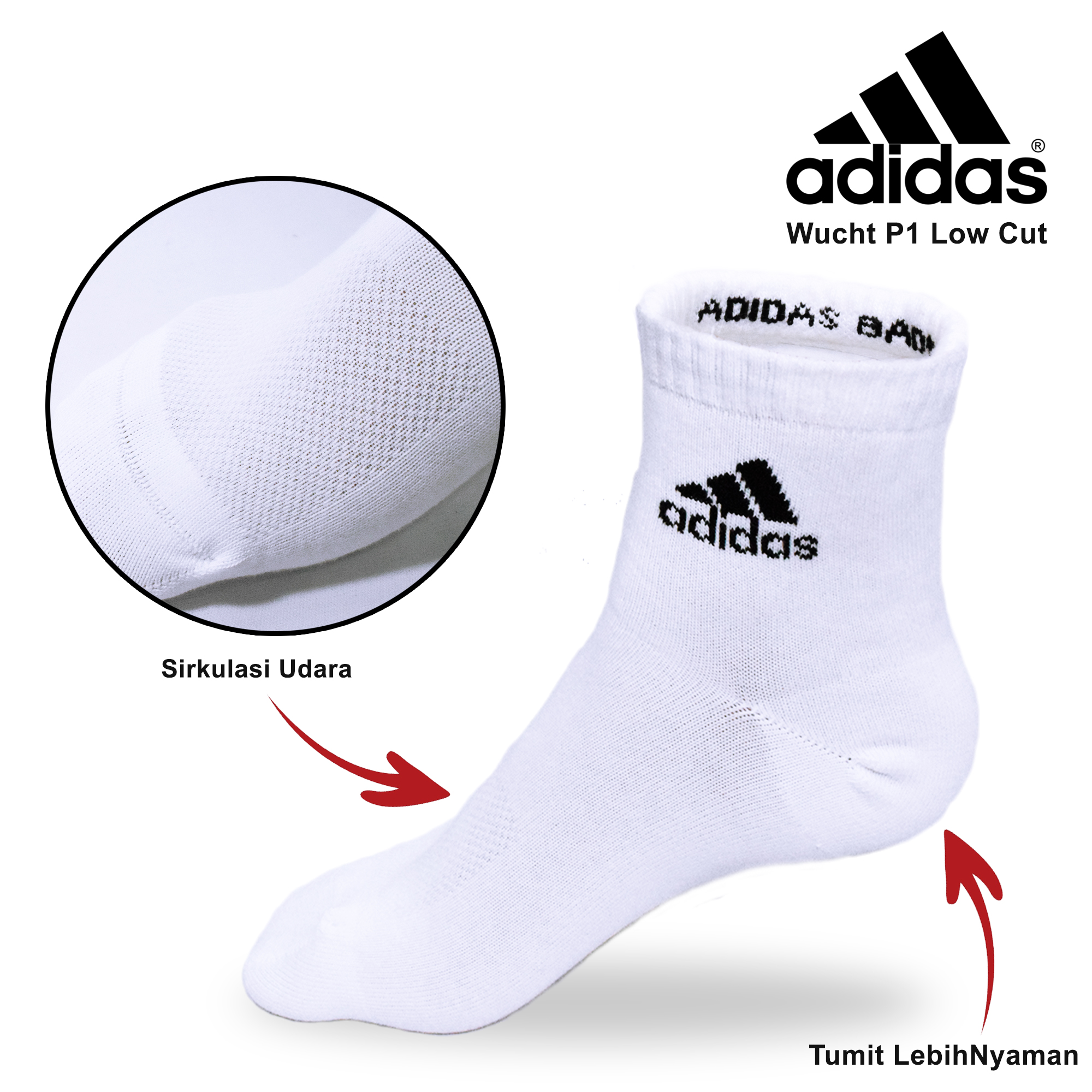 Adidas Badminton Kaos Kaki Adidas Wucht P1 Low Cut White / Black