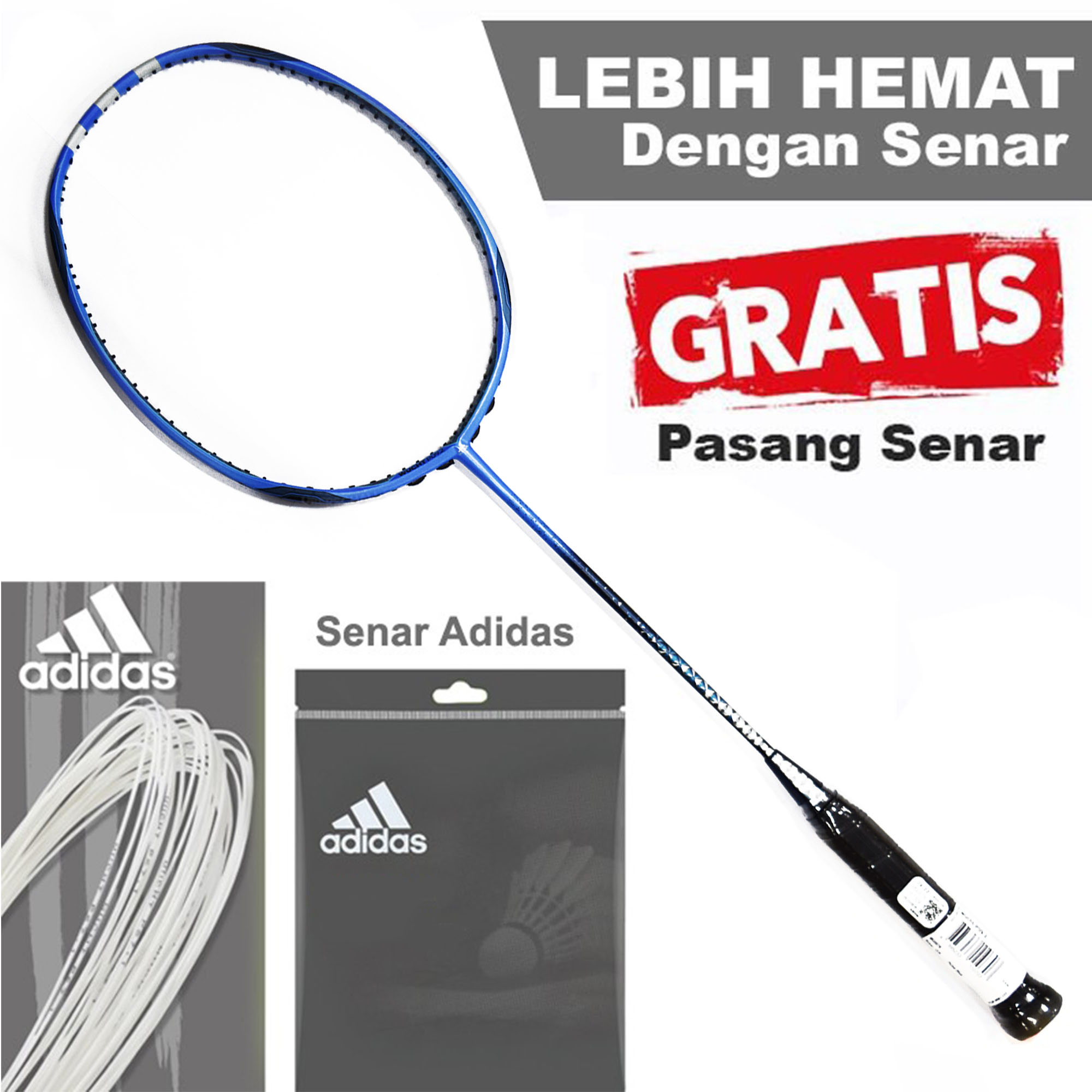 Adidas Badminton Paket Raket Badminton Adidas Wucht P09.2 Pulse Blue dan Senar Adidas wucht p67.1