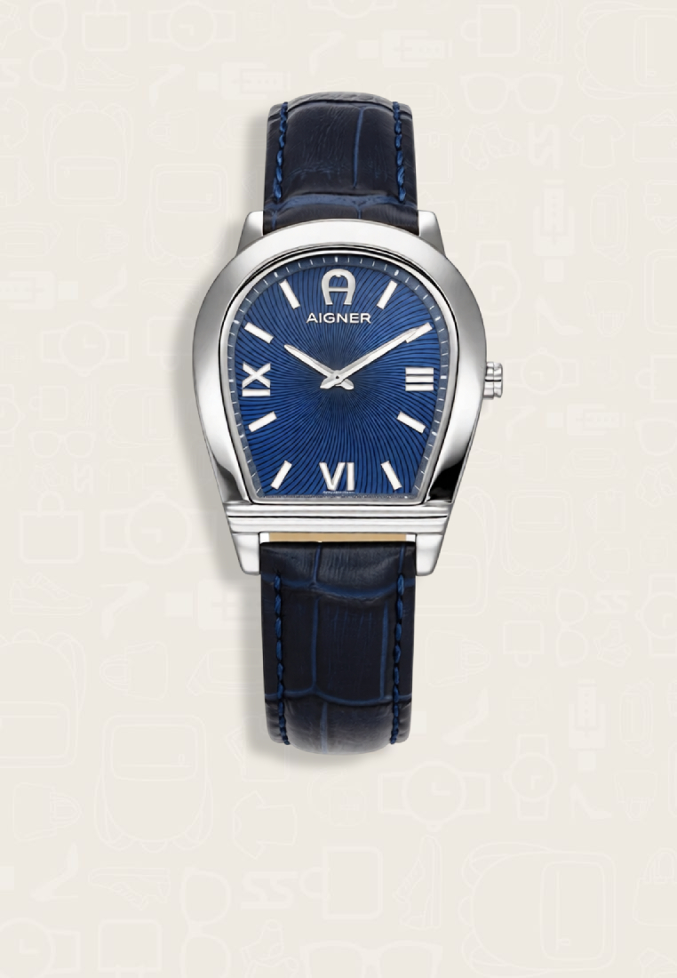 Aigner Jam Tangan Pria Aigner Molise II Blue Silver Leather Strap