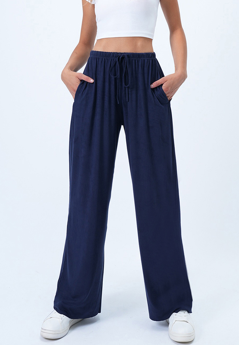 Alacati Double Pocket Elastic Waist Faux Suede Palazzo Pants