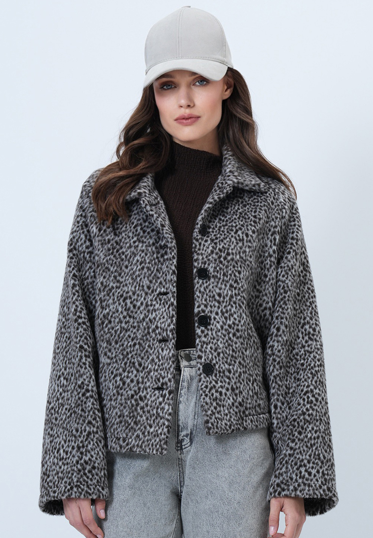 Alacati Leopard Printed Plush Jacket
