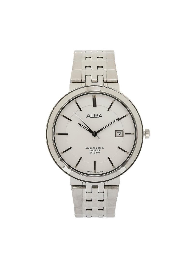 Alba Prestige Jam Tangan Pria AS9D83 / AS9D83X1 Sapphire Quartz Silver White Dial Stainless Steel St