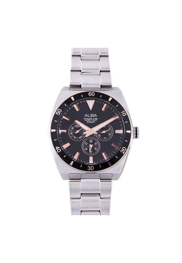 Alba Active Jam Tangan Pria AP6518 / AP6518X1 Quartz Black Dial Stainless Steel Strap Watch