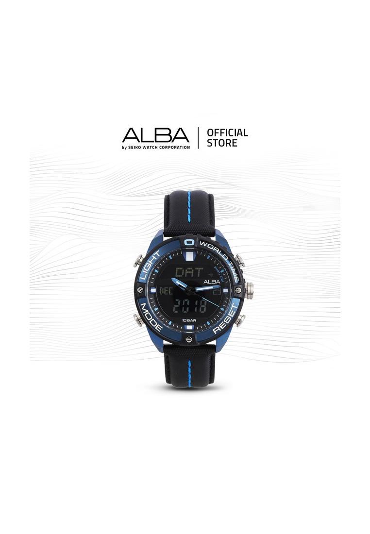 Alba Jam Tangan Pria Digital AZ4041 / AZ4041X1 Quartz Black Dial Stainless Steel Strap Watch