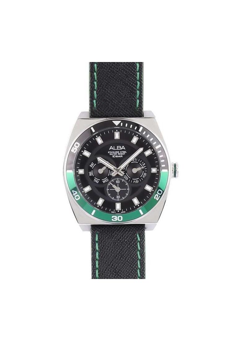 Alba Active Jam Tangan Pria AP6565 / AP6565X1 Quartz Black Dial Genuine Leather Strap Watch