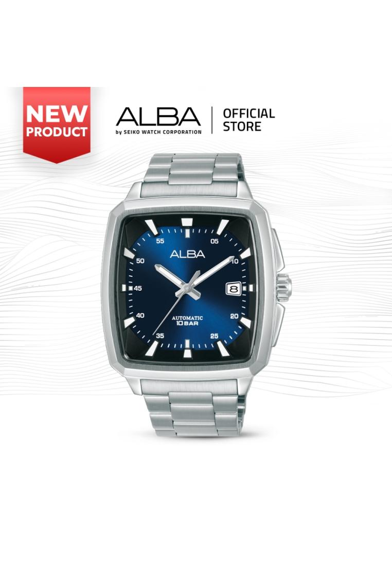 Alba Mechanical Jam Tangan Pria Kotak AU4039 / AU4039X1 Automatic Blue Dial Stainless Steel Strap Wa