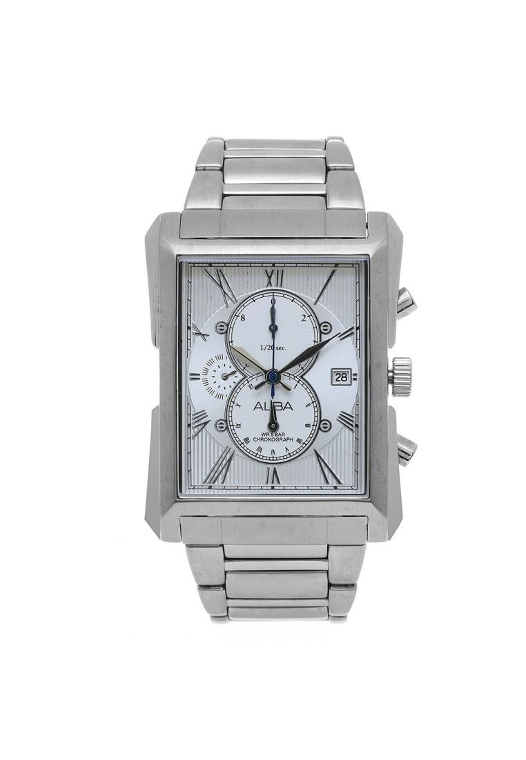 Alba Jam Tangan Pria Kotak Fashion Chronograph AF8L39 / AF8L39X1 Quartz White Dial Stainless Steel S