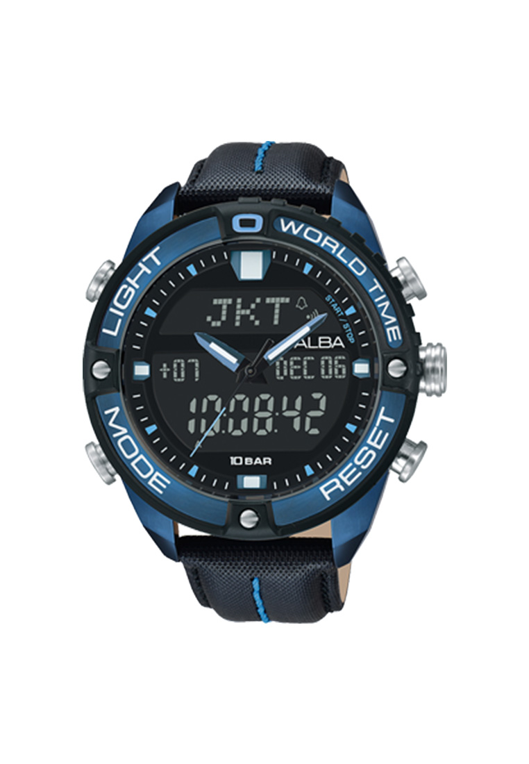 Alba Jam Tangan Pria Alba Original Garansi Resmi AZ4041 AZ4041X1 Strap Black Leather Black Dial Digi