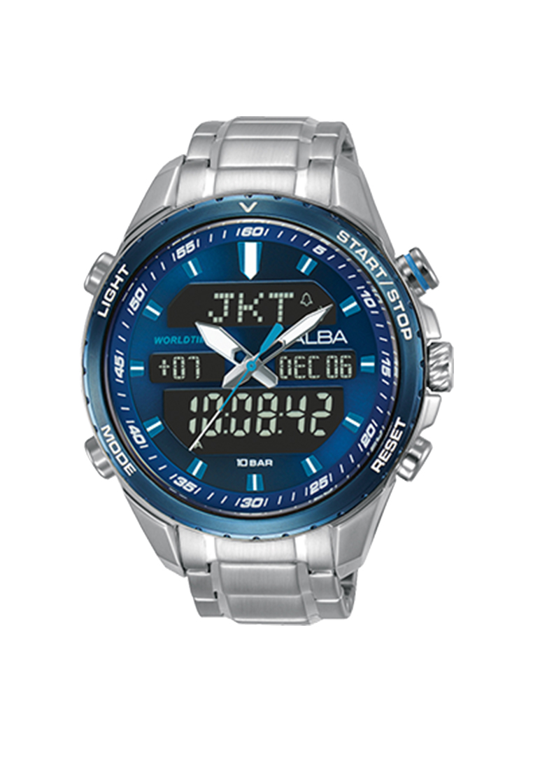 Alba Jam Tangan Pria Alba Original Garansi Resmi AZ4059 AZ4059X1 Strap Stainless Steel Silver Digita