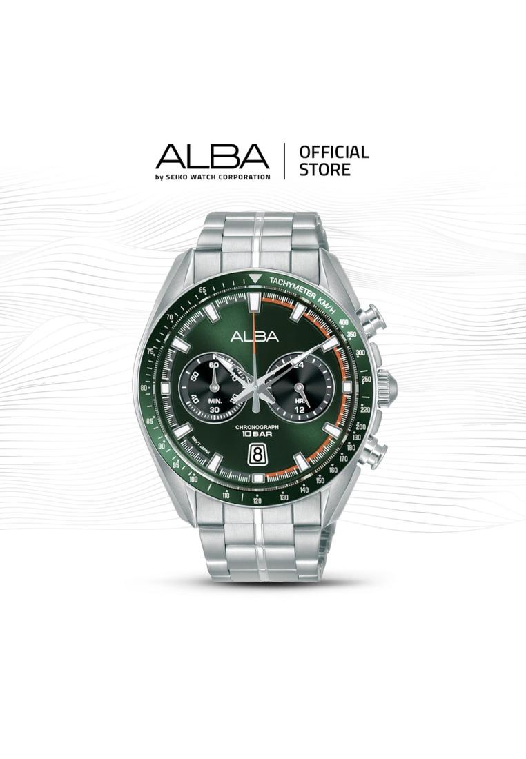 Alba Signa Jam Tangan Pria A4B019 / A4B019X1 Quartz Green Dial Stainless Steel Strap Watch
