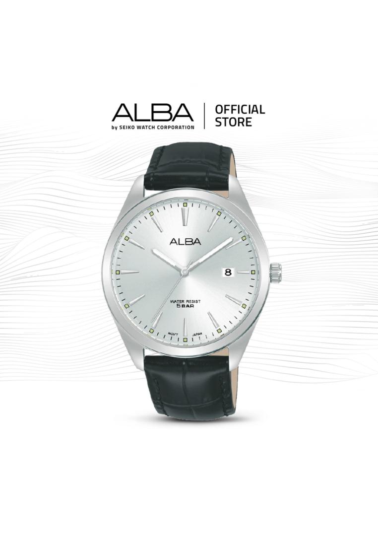 Alba Jam Tangan Pria AS9R03 / AS9R03X1 Quartz Silver Dial Black Genuine Leather Strap Watch