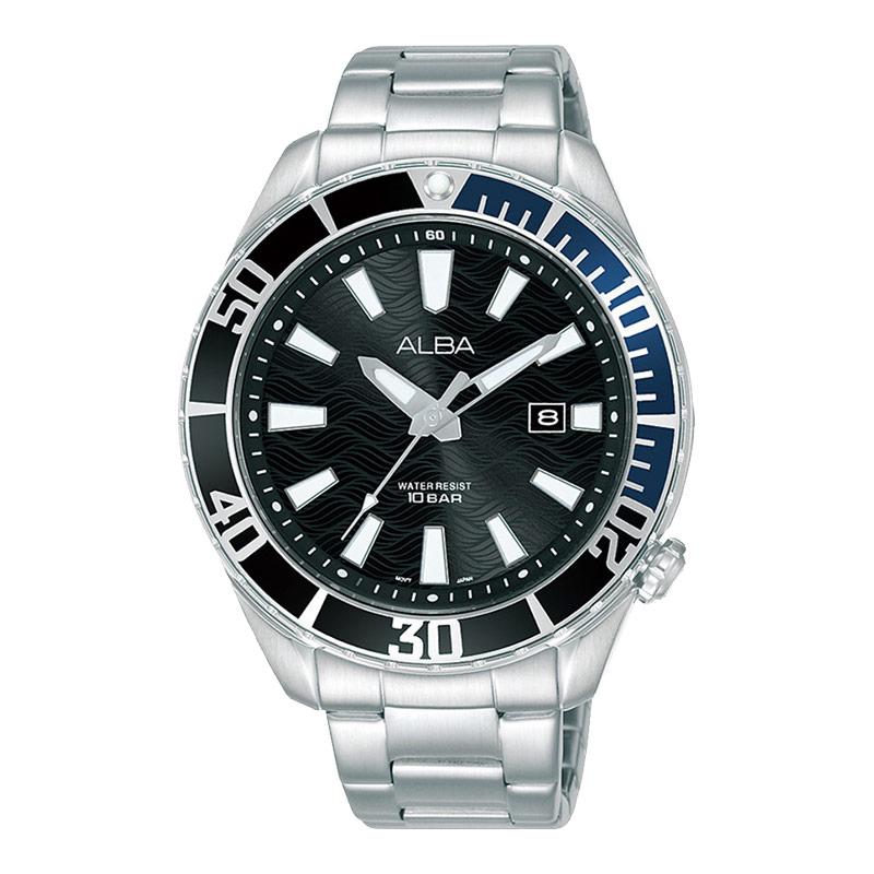 Alba [LAST CHANCE DEALS] Jam Tangan Pria Alba Active AG8K33X1 Men Black Dial Stainless Steel Strap