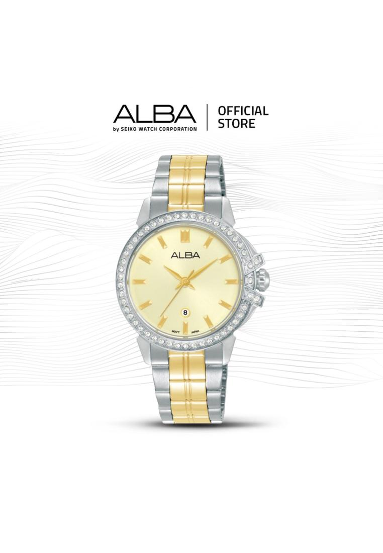Alba Signa Jam Tangan Wanita Fashion AH7CX3 / AH7CX3X1 Quartz Gold Dial Silver-Gold Two Tone Stainle