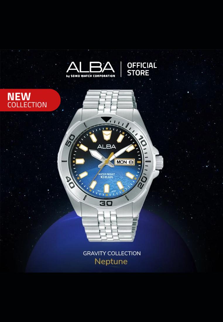 Alba Gravity Series Neptune Jam Tangan Pria AV3589 / AV3589X1 Quartz Black Blue Dial Stainless Steel