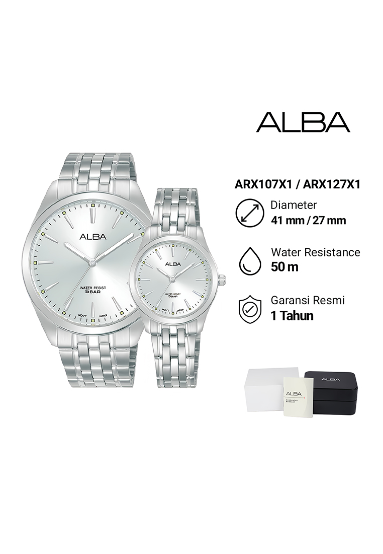 Alba Jam Tangan Analog Couple Silver Stainless Steel Case - ARX107X1-ARX127X1