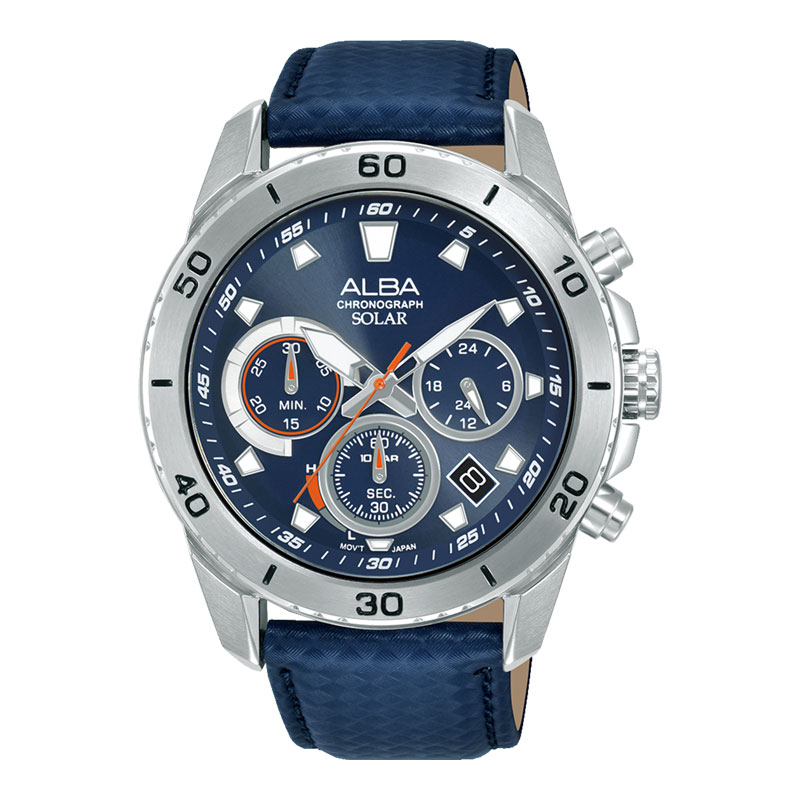 Alba Jam Tangan Pria Alba Active AZ5017X1 Men Solar Chronograph Blue Dial Blue Leather Strap