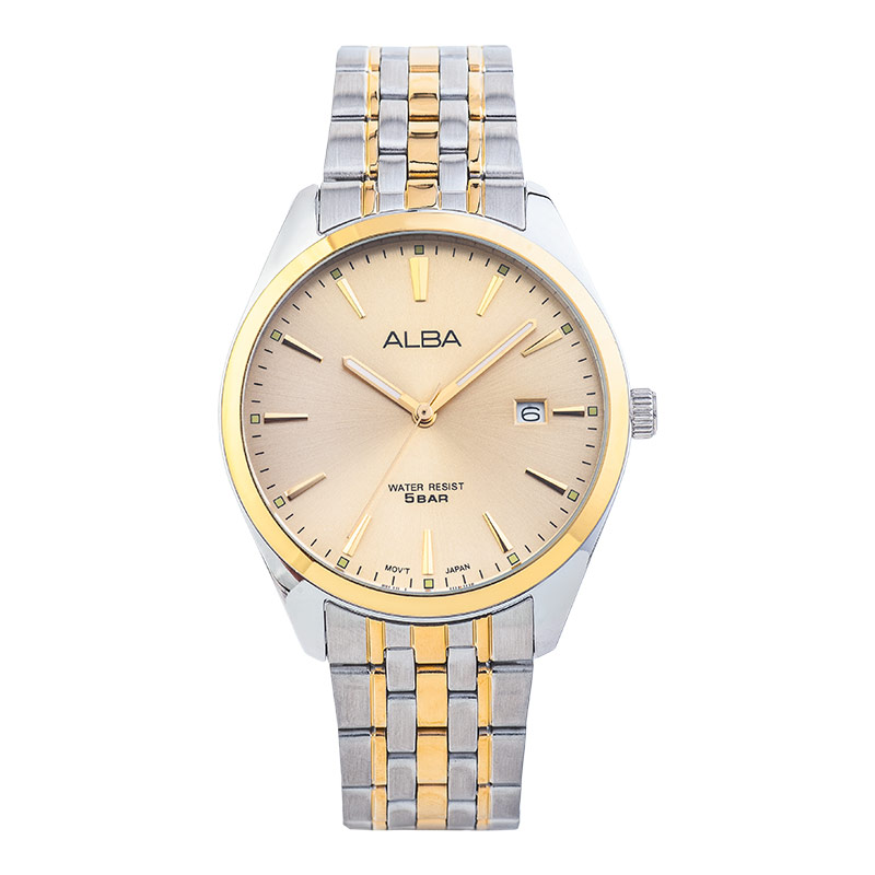 Alba Jam Tangan Pria Alba AS9Q98X1 Champagne Dial Dual Tone Stainless Steel Strap