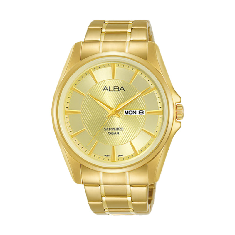 Alba Jam Tangan Pria Alba Prestige AJ6094X1 Champagne Pattern Dial Gold Stainless Steel Strap