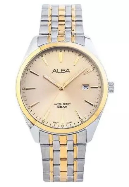 Alba Jam Tangan Pria Alba Classic AS9Q98 AS9Q98X1 Strap Stainless Steel Silver Rose Gold Color Dial 
