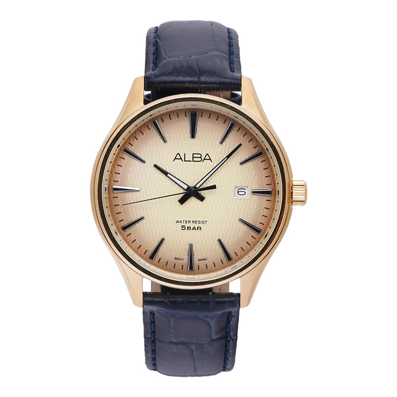 Alba Jam Tangan Pria Alba Prestige AS9V16X1 Men Gold Dial Black Leather Strap