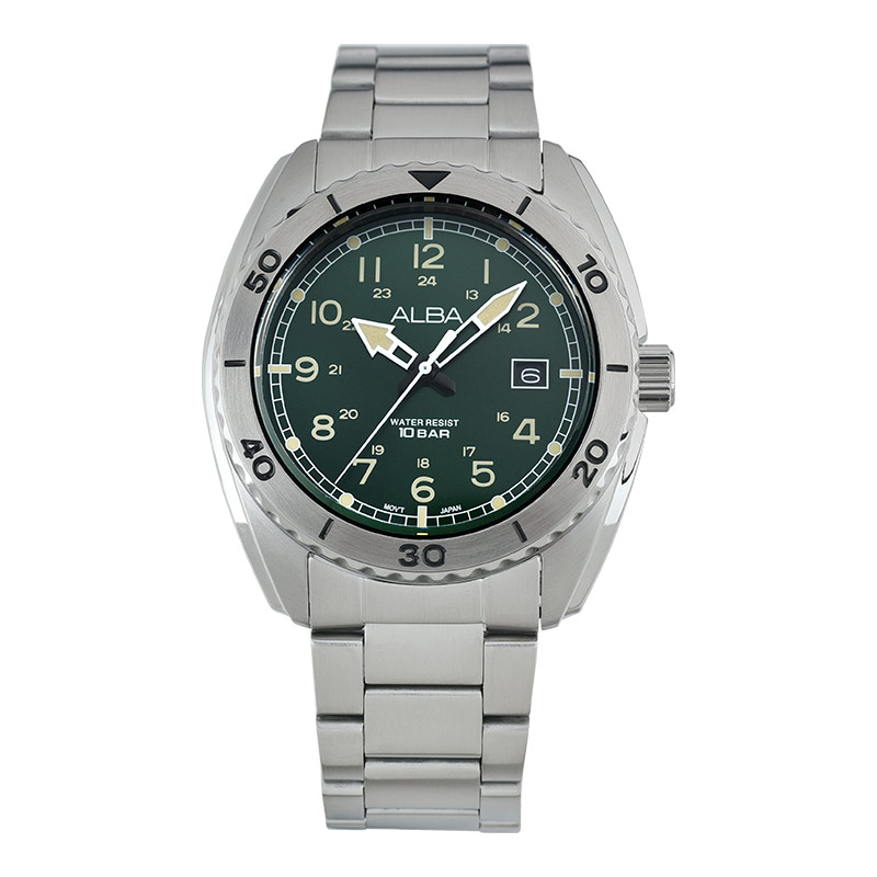Alba Jam Tangan Pria Alba AS9U71X1 Men Sport Green Dial Stainless Steel Strap