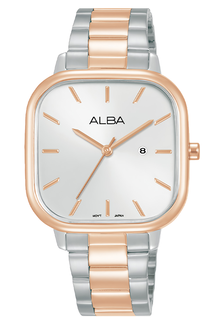 Alba Jam Tangan Analog Wanita Silver Rosegold Case White Dial Stainless Steel - AH7BZ0X1