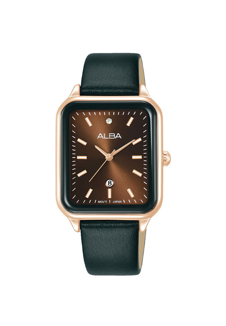 Alba Jam Tangan Wanita - Black Rosegold Brown - Leather Strap - AH7DW6
