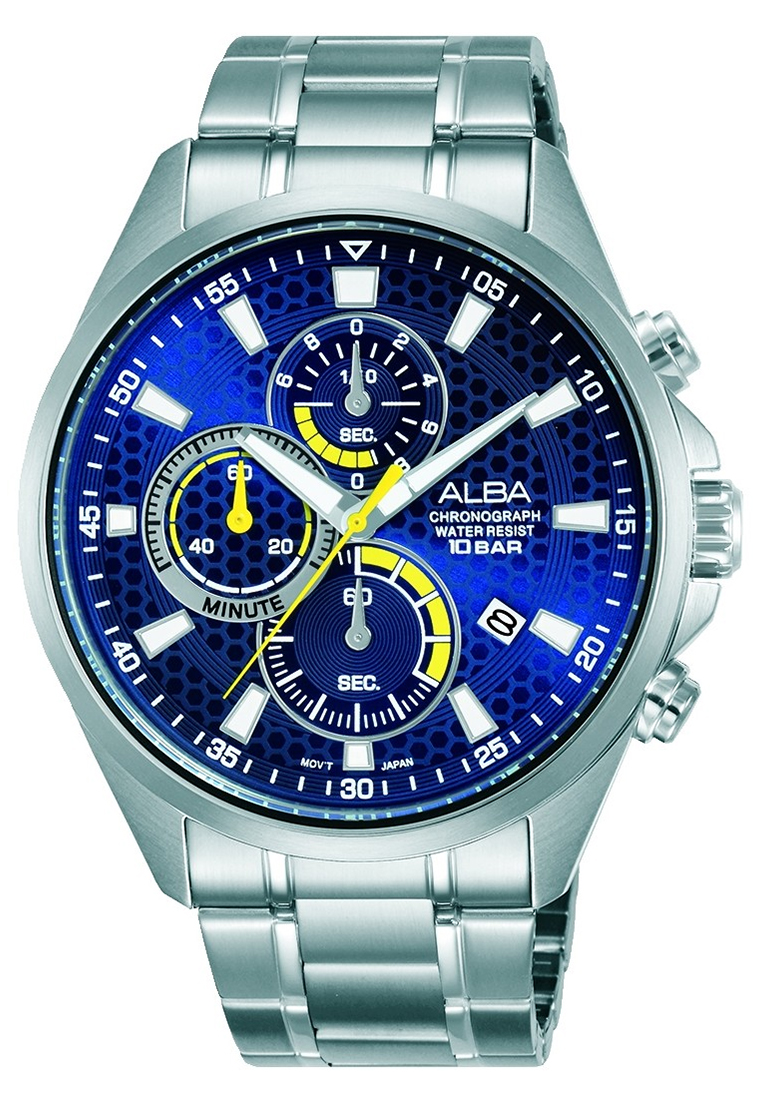 Alba - Jam Tangan Chronograph Pria - Silver Blue - Stainless Steel Bracelet - AM3873X1