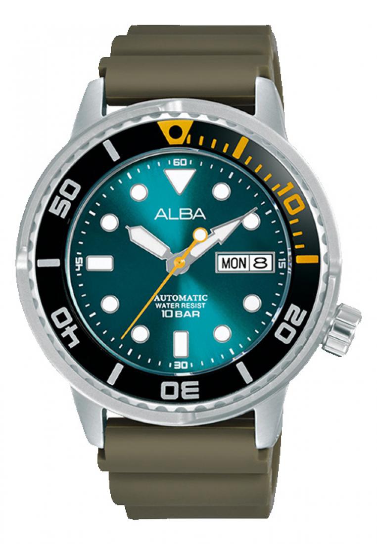 Alba Jam Tangan Pria Alba Automatic Original AL4249 Strap Silicon Green Army Garansi Resmi