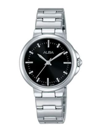 Alba Jam Tangan Wanita Alba Classic AH8425 AH8425X1 Strap Stainless Steel Silver Color Black Dial Si