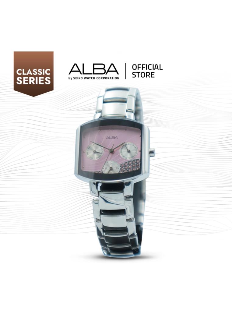 Alba Classic Jam Tangan Vintage Wanita ASPC23 / ASPC23X1 Quartz Pink Pattern Dial Stainless Strap Wa